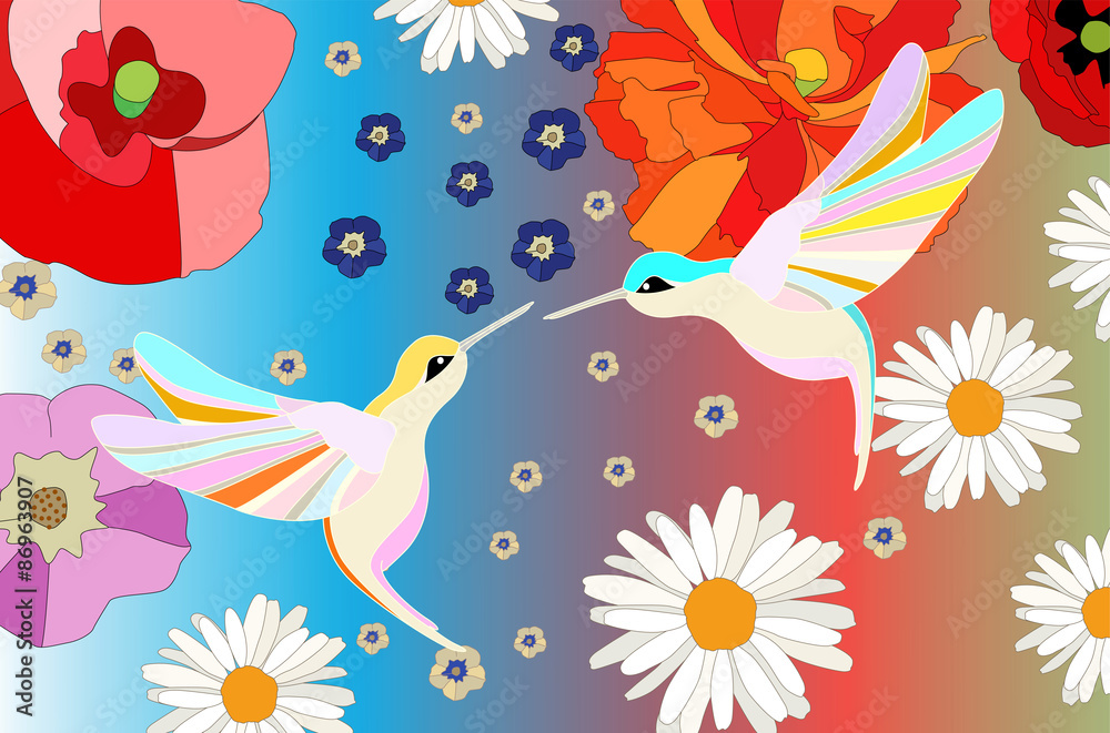 Fototapeta premium hummingbirds in the flowers