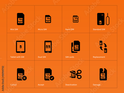 Network SIM cards icons on orange background.