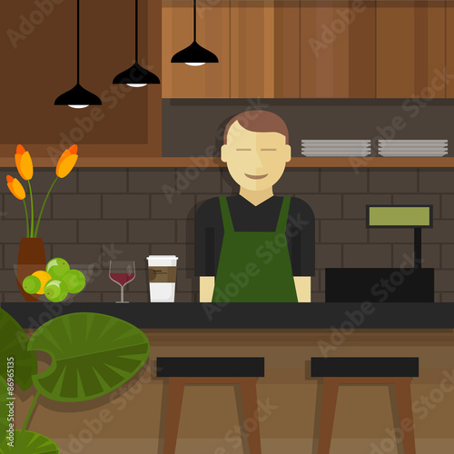 shop cafe assistant waitress behind cashier owner