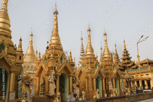 Shrines and stupas line the terrace of the Shwedagon Pagoda.Yangon, Myanmar © hberal
