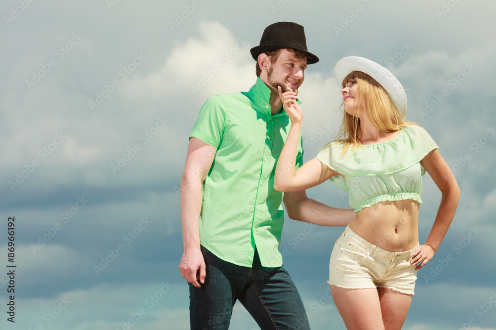 hipster couple in love playing flirting outdoor hipster couple in love playing flirting outdoor