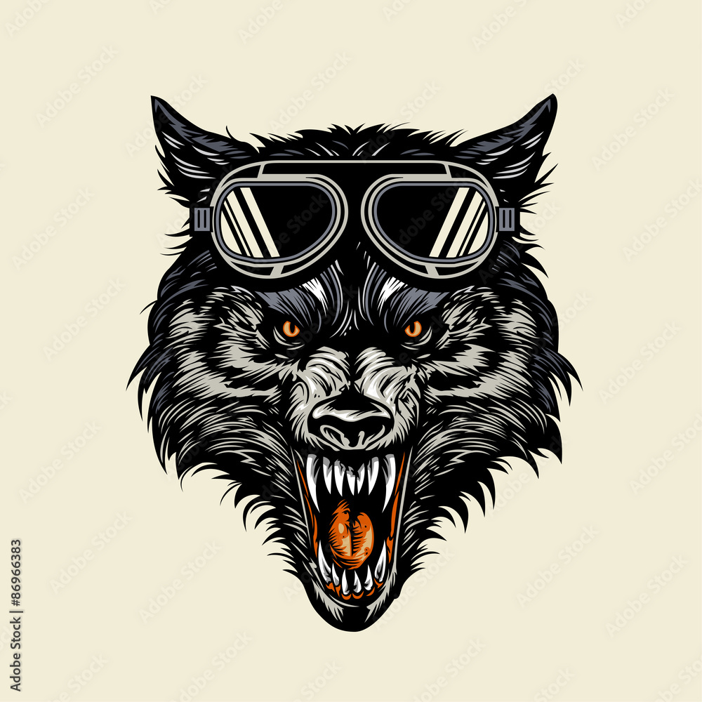 Obraz premium wolf head wearing a goggle 