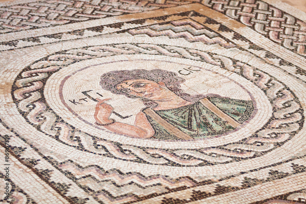 Ancient religious mosaic in Kourion, Cyprus
