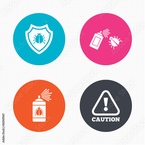 Bug disinfection signs. Caution attention icon.