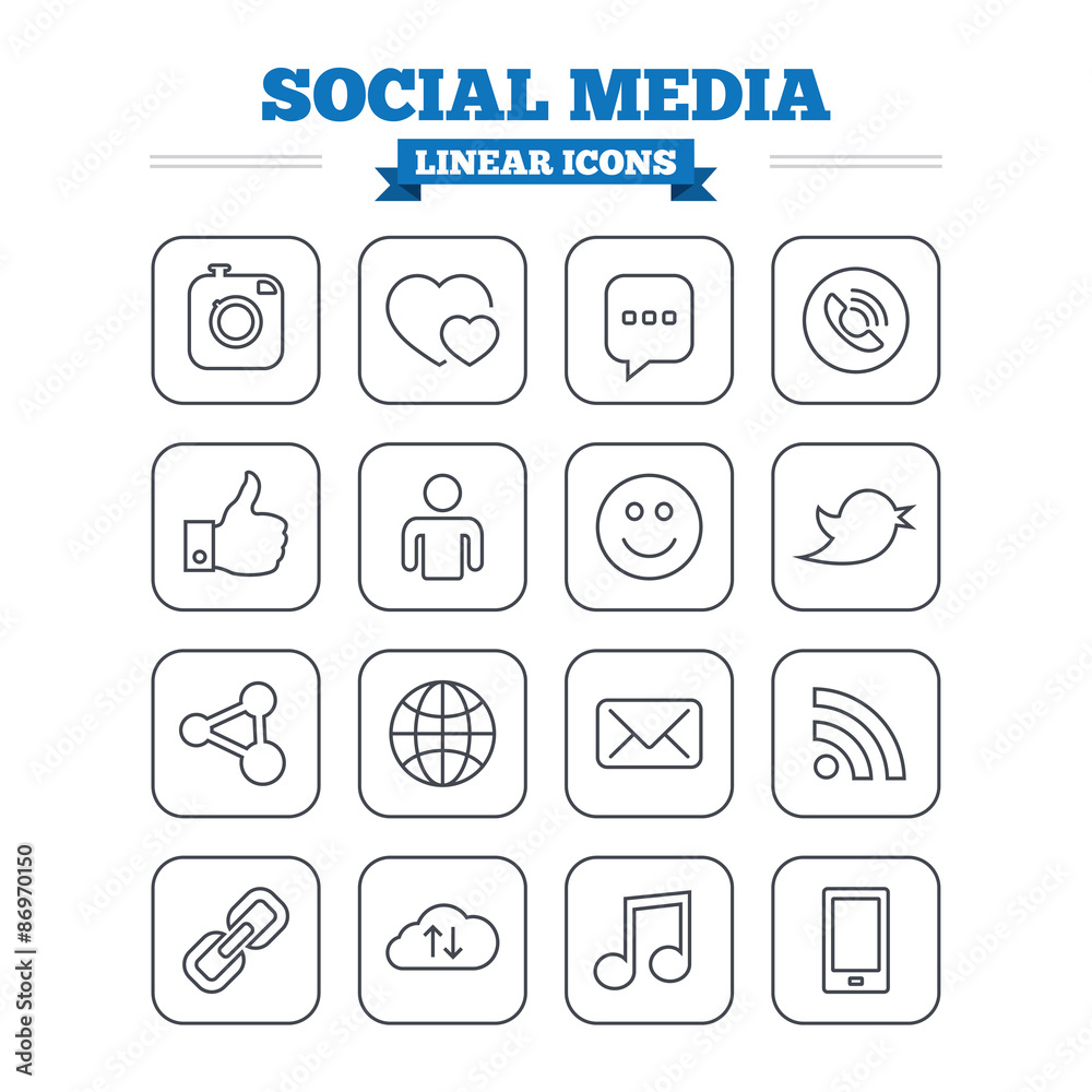 Social media linear icons set. Thin outline signs. Vector Social media linear icons set. Thin outline signs. Vector