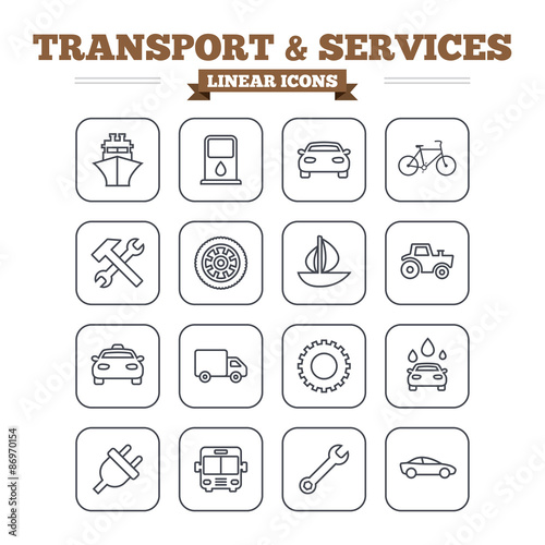 Transport and services linear icons set. Thin outline signs