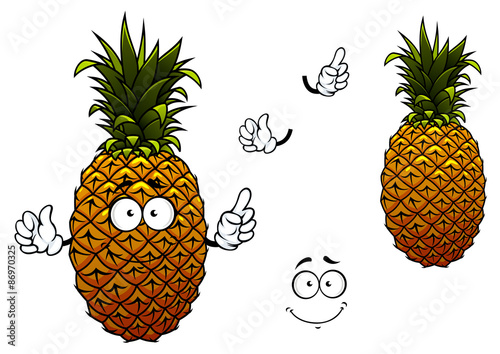 Cartoon yellow ripe pineapple fruit