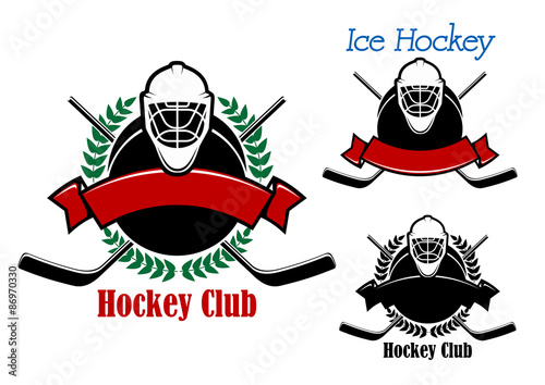 Ice hockey club emblems with sport items