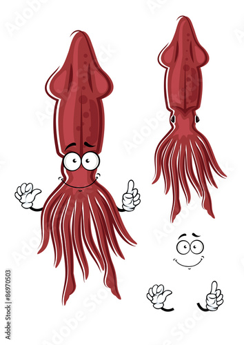 Red squid cartoon seafood character