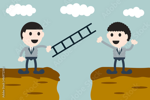 businessman give ladder to his friend