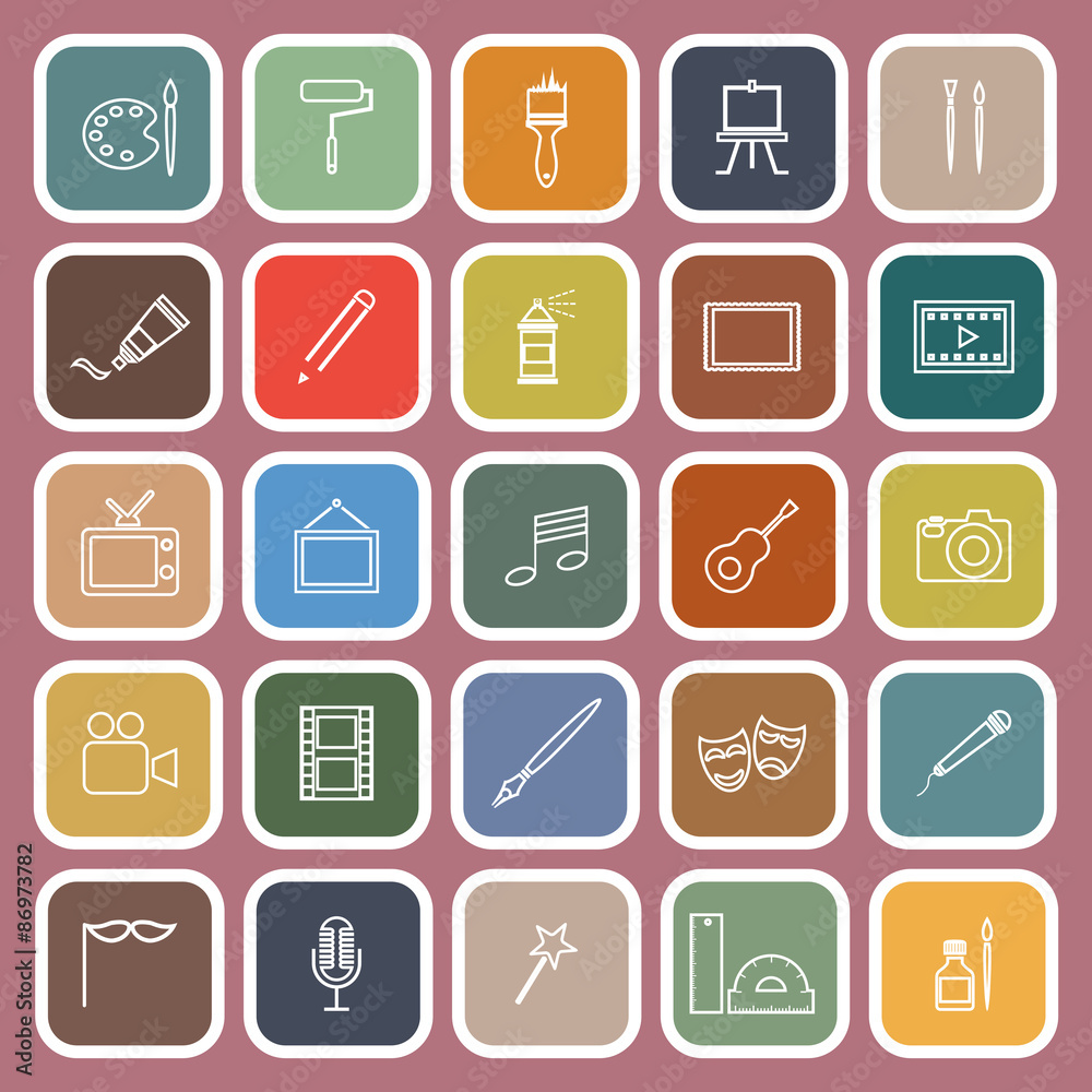 Art line flat icons on red background Art line flat icons on red background