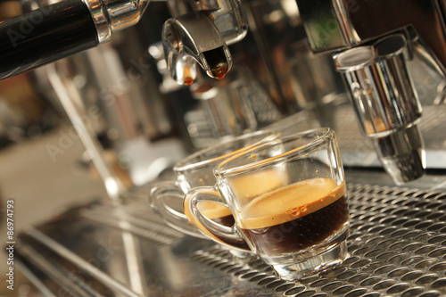 Espresso being prepared from coffee machine