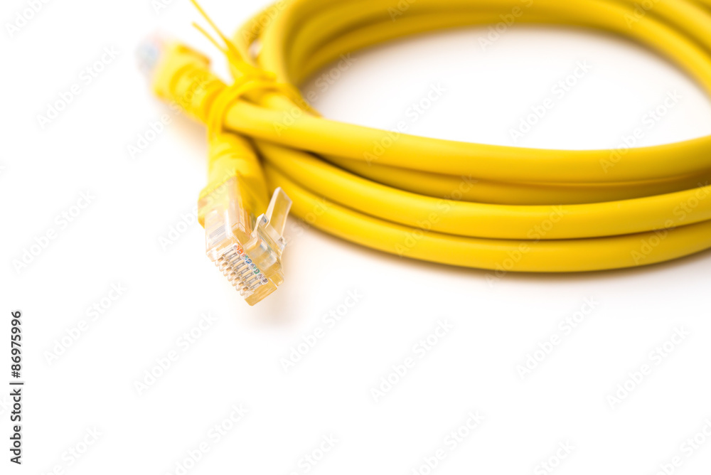 yellow RJ45 computer network connecting cable on white with clipping path yellow RJ45 computer network connecting cable on white with clipping path