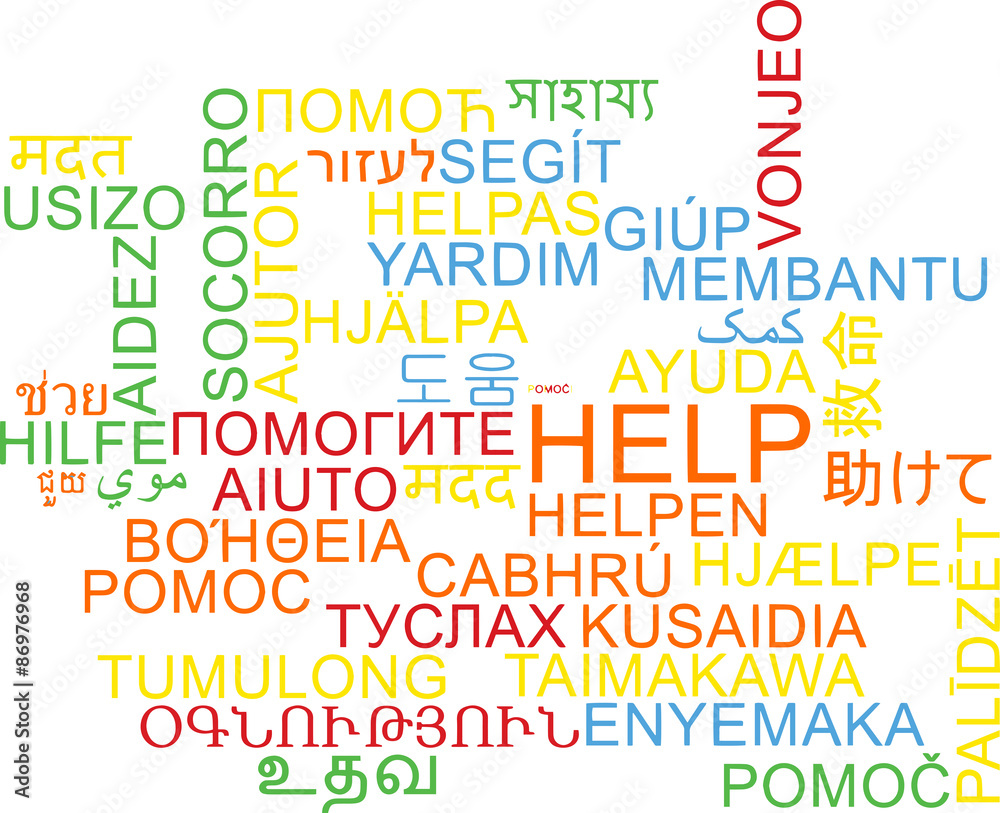 Help multilanguage wordcloud background concept