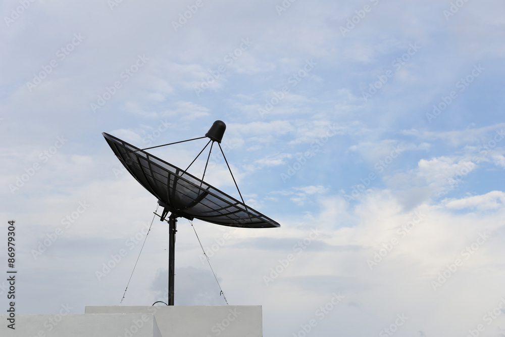 Satellite dish with sky background