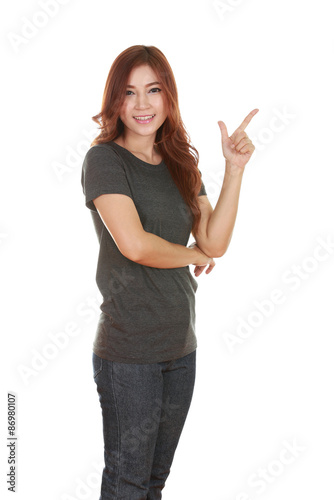 Woman think of idea with t-shirt