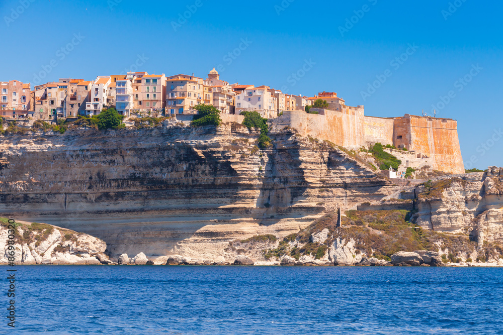 Old living houses and fortress on the cliff. Bonifacio