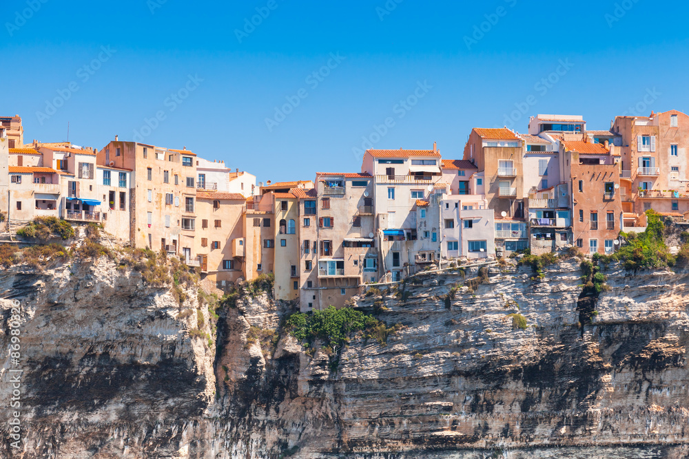 Old living houses on the cliff. Bonifacio, Corsica