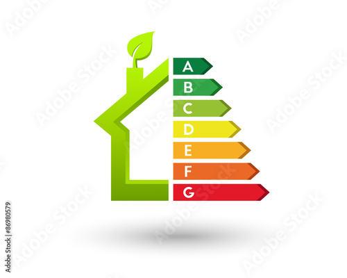 House with leaf as green home and energy efficiency concept. Eps10 vector illustration.