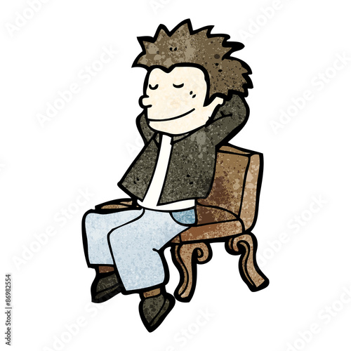 cartoon man relaxing on bench