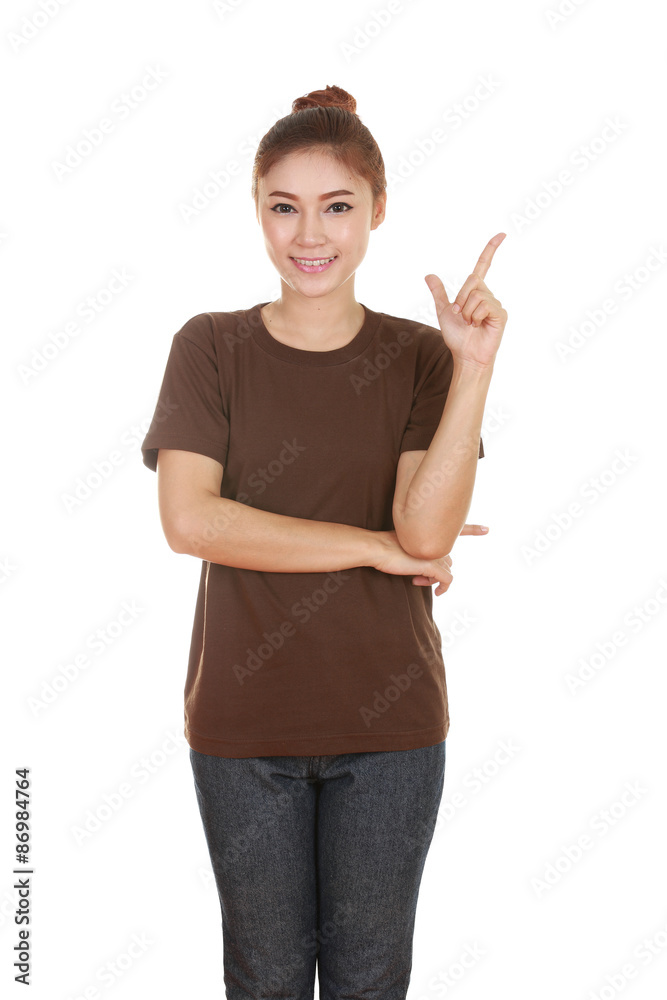 Woman think of idea with t-shirt