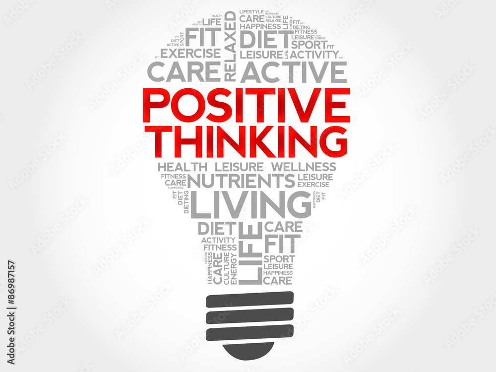 Positive thinking bulb word cloud, health concept Positive thinking bulb word cloud, health concept