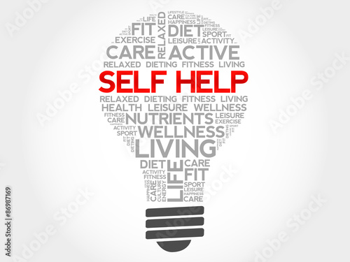 Self Help bulb word cloud, health concept