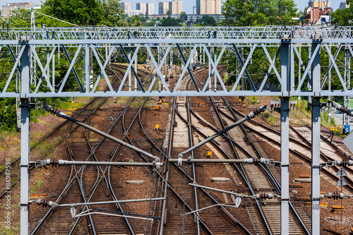 Railroad tracks junction in center of city