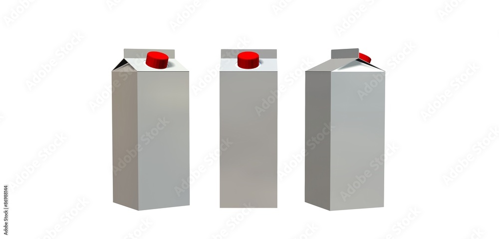 milk packages with red cap isolated on white background 