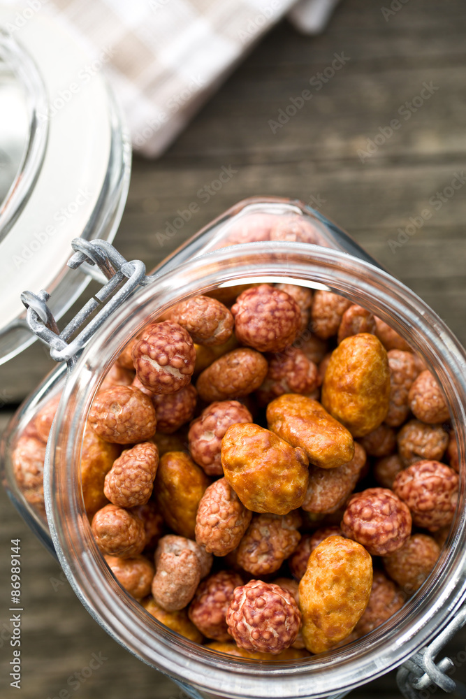 various sugared nuts in jar