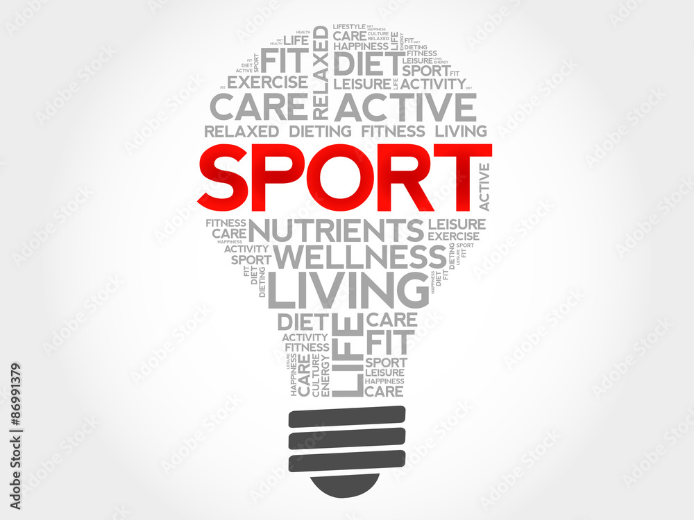 SPORT bulb word cloud, health concept SPORT bulb word cloud, health concept