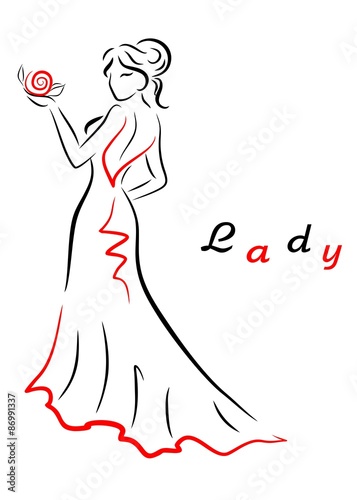 silhouette of a beautiful woman in a long dress. 