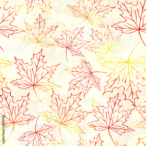 Seamless pattern with watercolor maple leaves