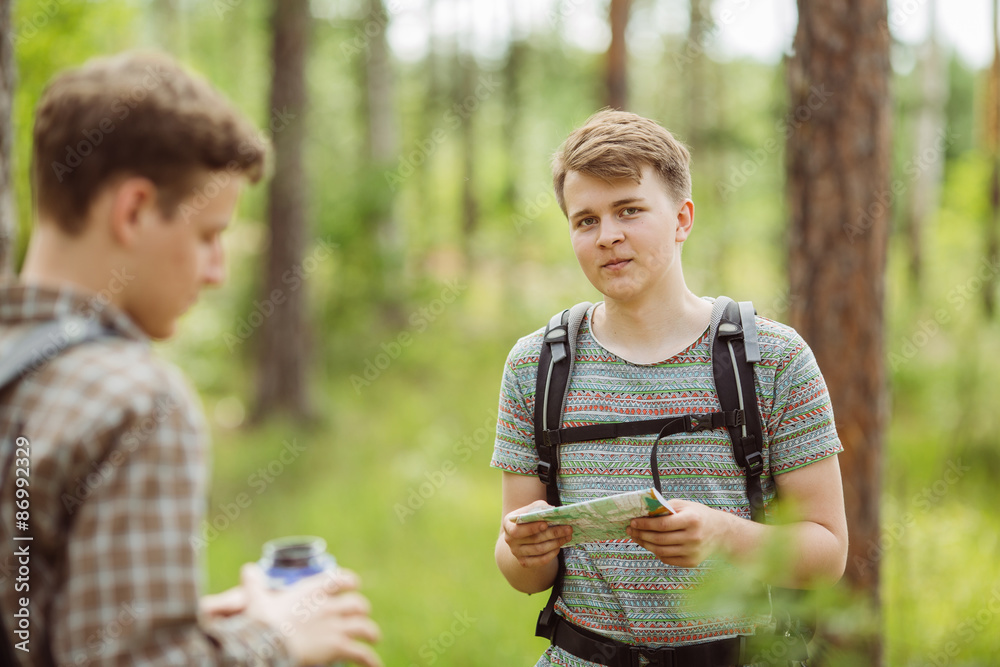 tourist determine the route map and compass Stock Photo | Adobe Stock