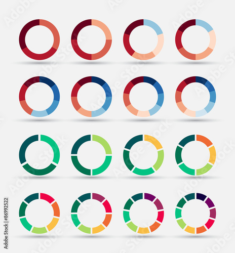 Segmented and multicolored pie charts set.