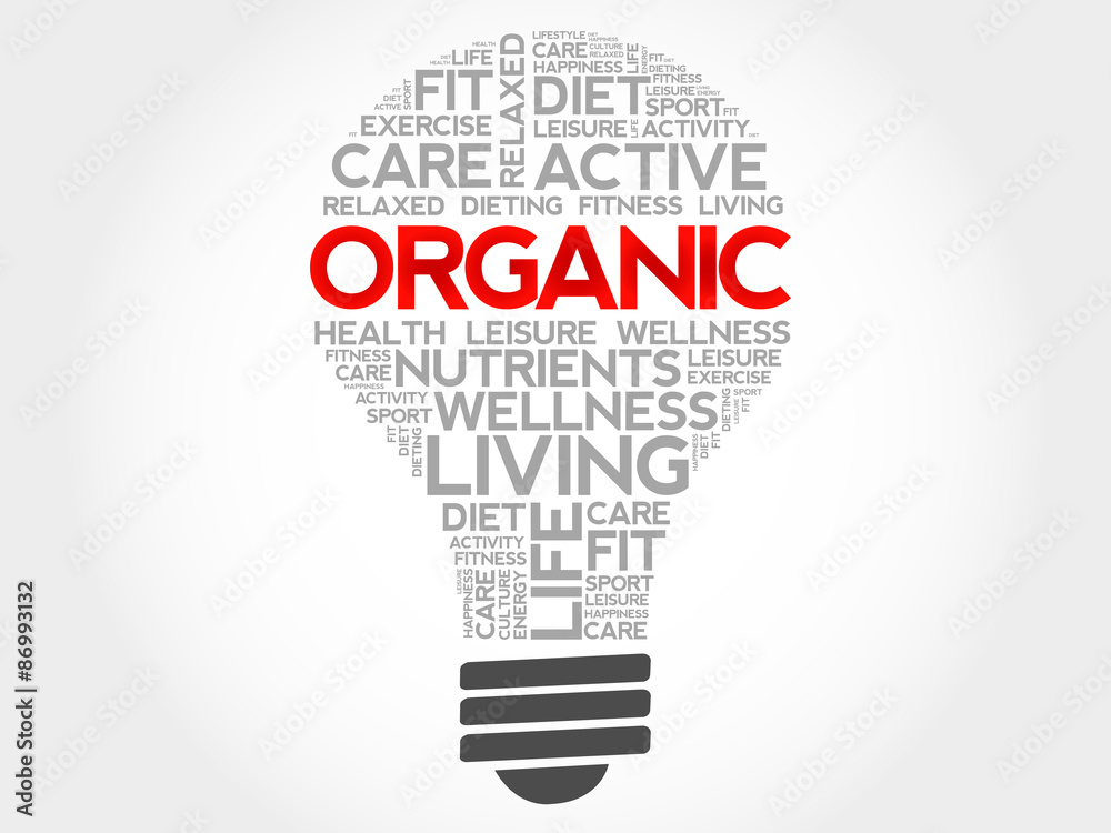 ORGANIC bulb word cloud, health concept ORGANIC bulb word cloud, health concept