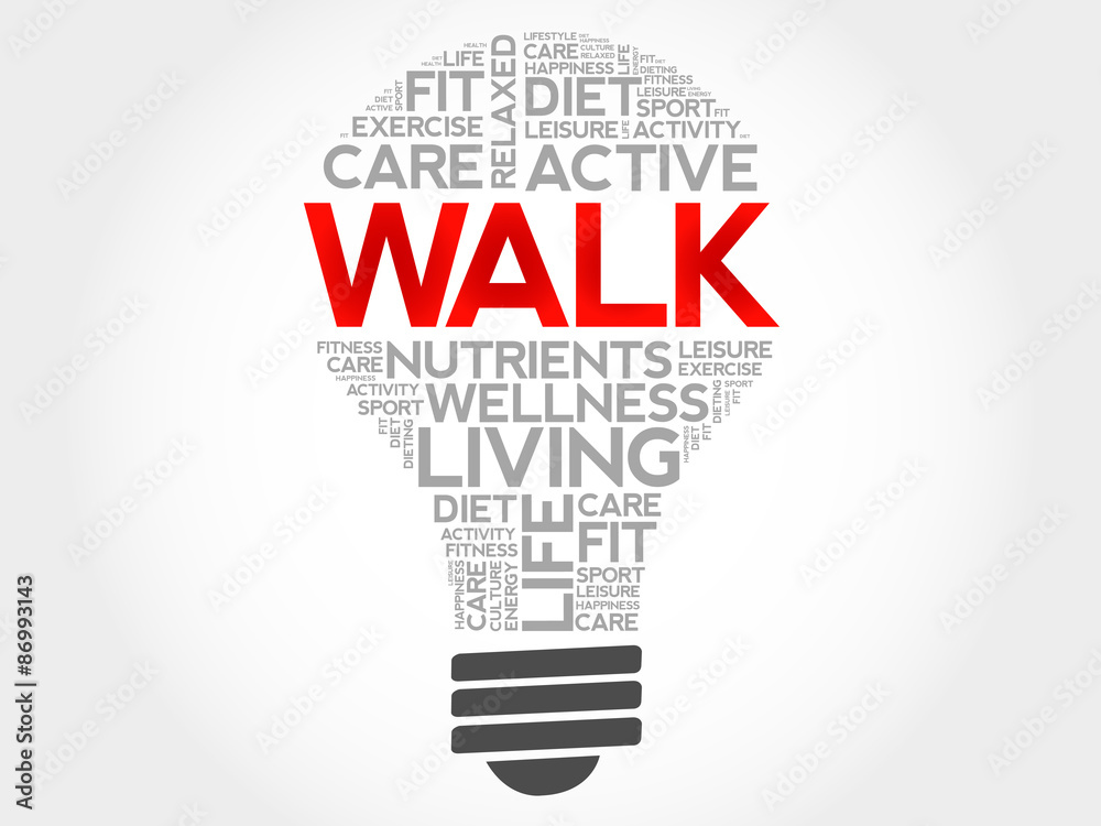 WALK bulb word cloud, health concept WALK bulb word cloud, health concept