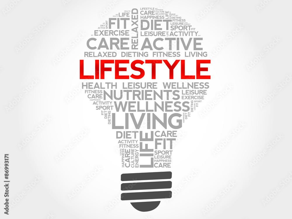 LIFESTYLE bulb word cloud, health concept LIFESTYLE bulb word cloud, health concept