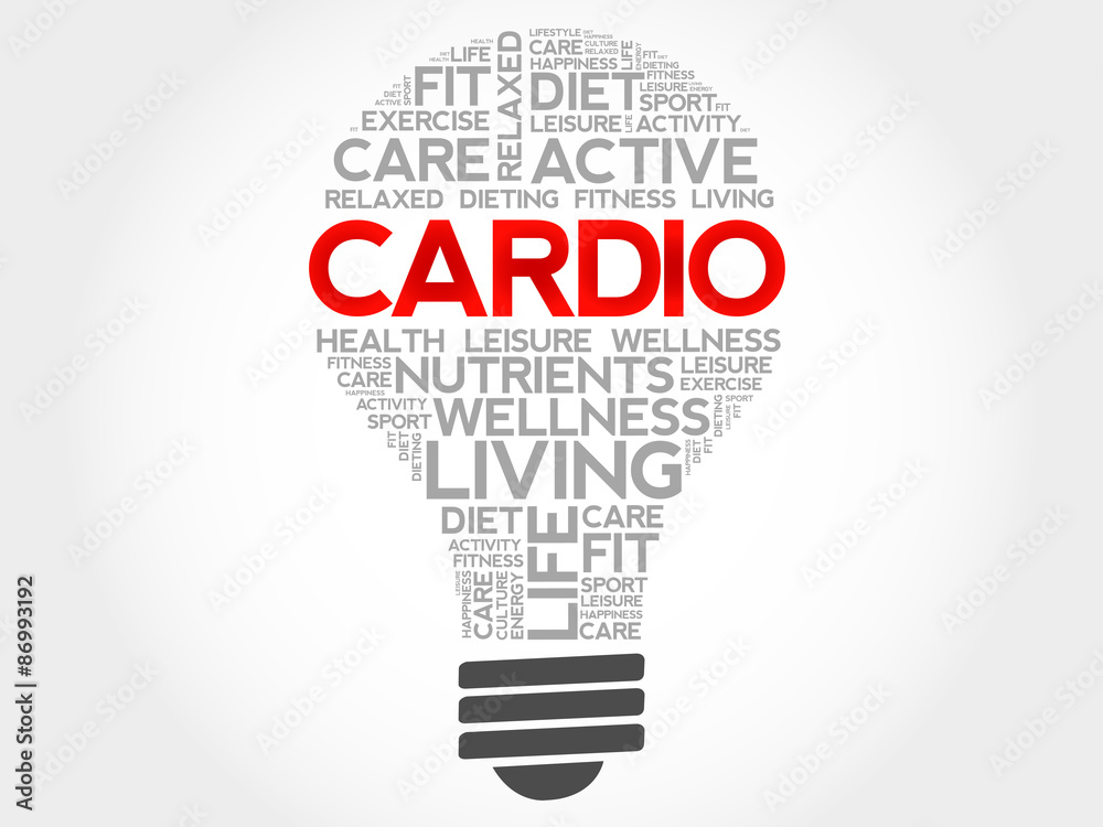 CARDIO bulb word cloud, health concept CARDIO bulb word cloud, health concept