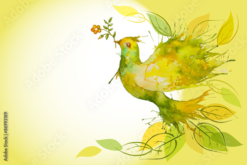 Flying Green Dove  - horizontal background