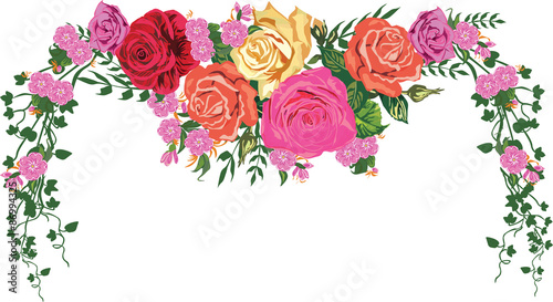 isolated half frame with pink blooms