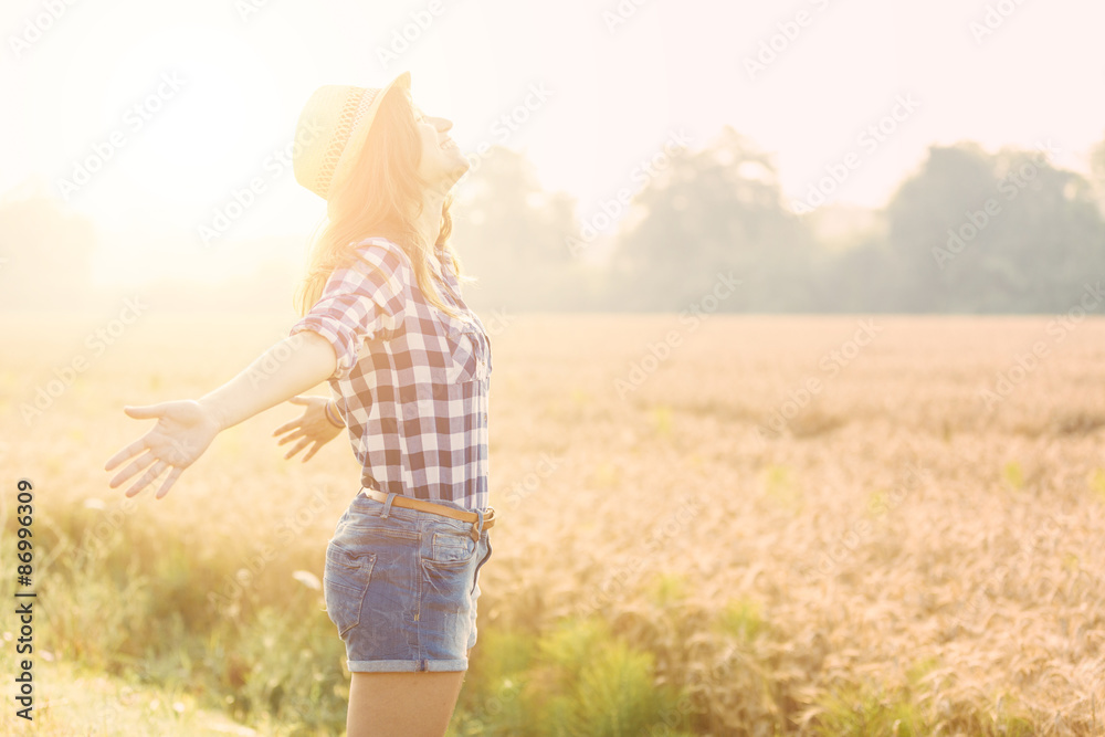 Joyful woman in the countryside