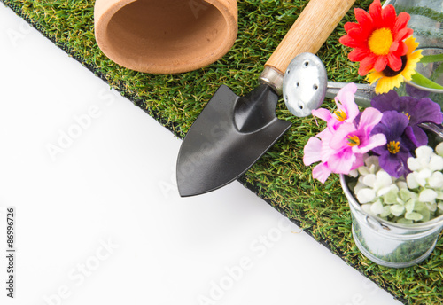 tools of gardening with turf