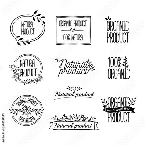 Logotypes set. Badges, labels,ribbons,plants elements,wreaths