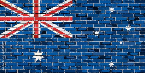 Grunge flag of Australia on a brick wall,
Australian national flag on brick textured background, 
Flag of Australia painted on brick wall,
Flag of Australia in brick style