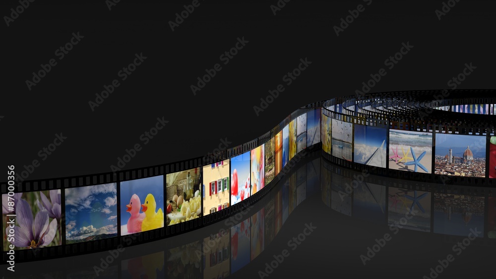 Fototapeta premium Filmstrip with pictures isolated on black background