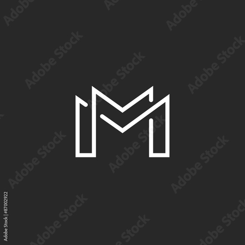 Letter M logo or two modern monogram symbol, mockup black and white business card