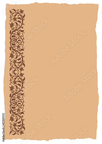 Floral frame in medieval style. Ornament of interwoven stems, foliage and flowers. Vector edging, design element and page decoration