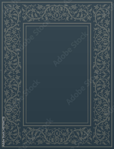 Floral frame in medieval style. Ornament of interwoven stems, foliage and flowers. Vector page decoration