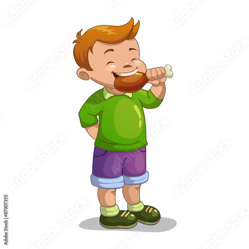 Boy eating chicken